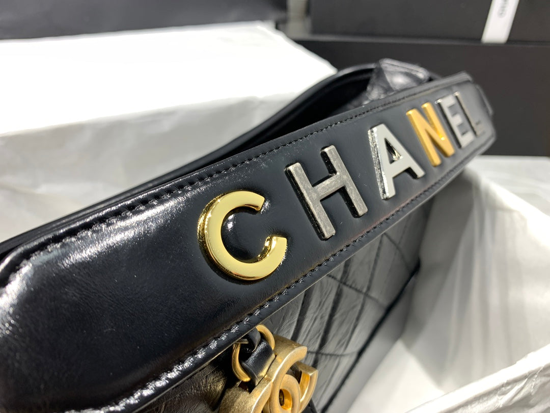 HOBO BAG 25 WITH STRAP IN BLACK CALFSKIN GOLD AND SILVER HARDWARE mysite