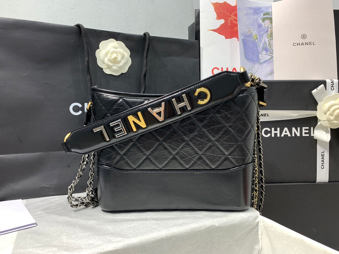 HOBO BAG 25 WITH STRAP IN BLACK CALFSKIN GOLD AND SILVER HARDWARE mysite