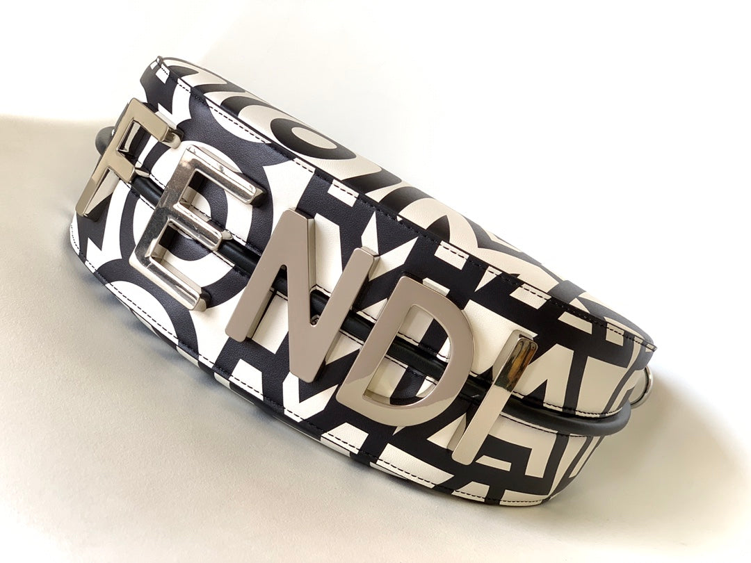 FENDIGRAPHY SMALL 29 IN WHITE MIX BLACK SMOOTH CALFSKIN SILVER HARDWARE mysite