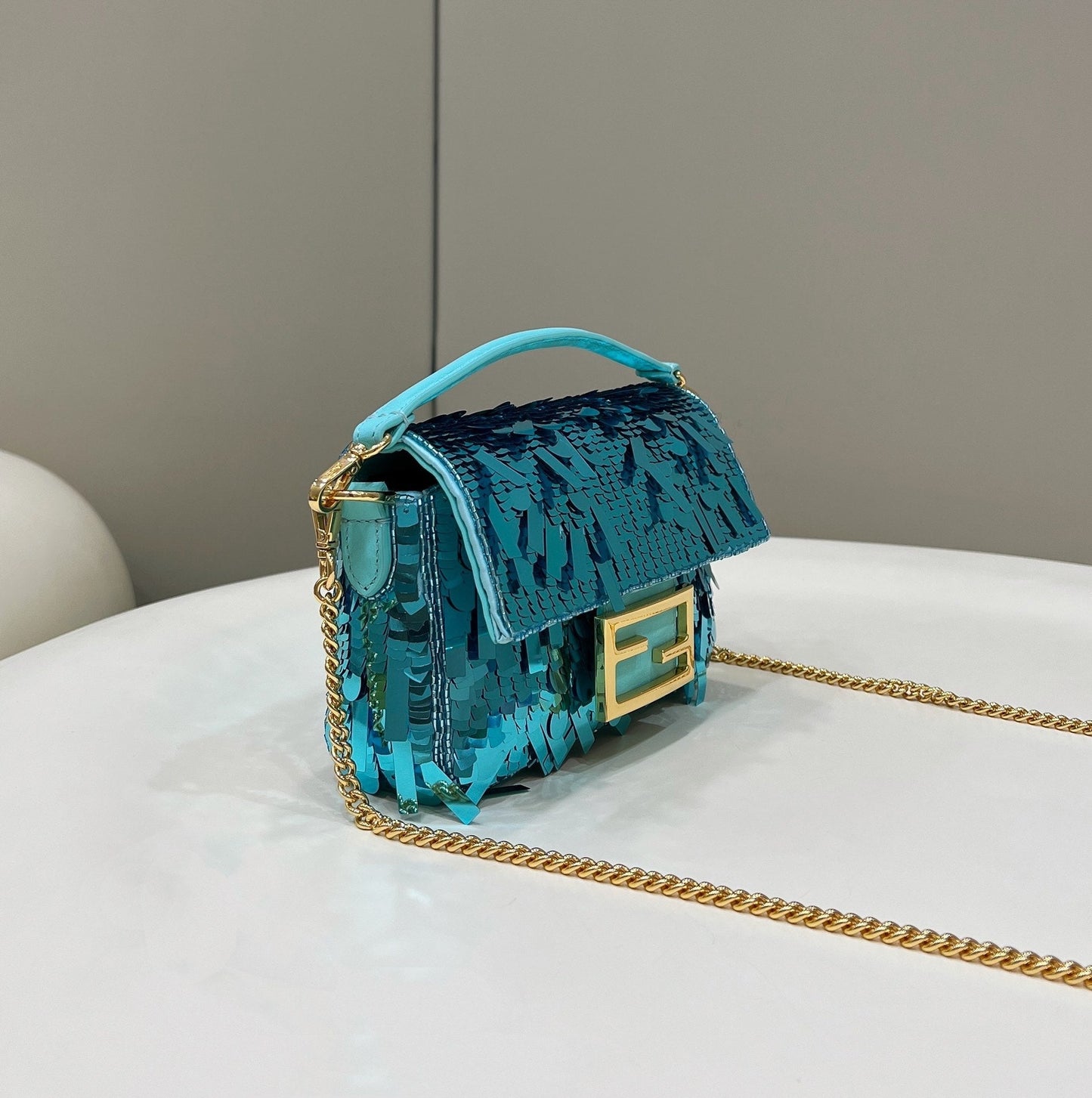 BAGUETTE MINI 19 IN BRIGHT TURQUOISE SEQUINS GOLD HARDWARE mysite