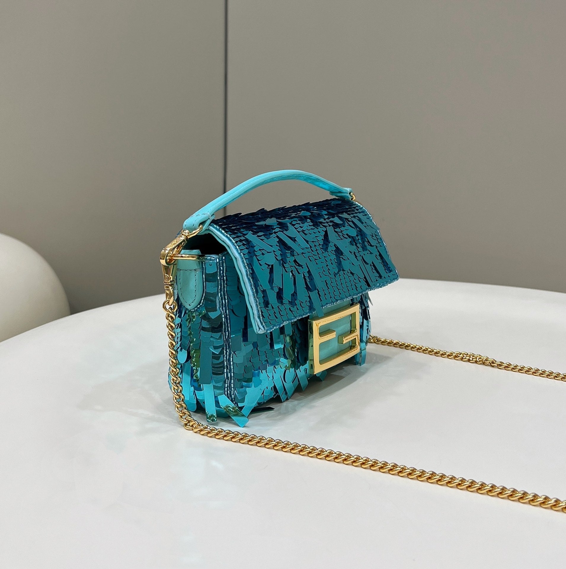 BAGUETTE MINI 19 IN BRIGHT TURQUOISE SEQUINS GOLD HARDWARE mysite