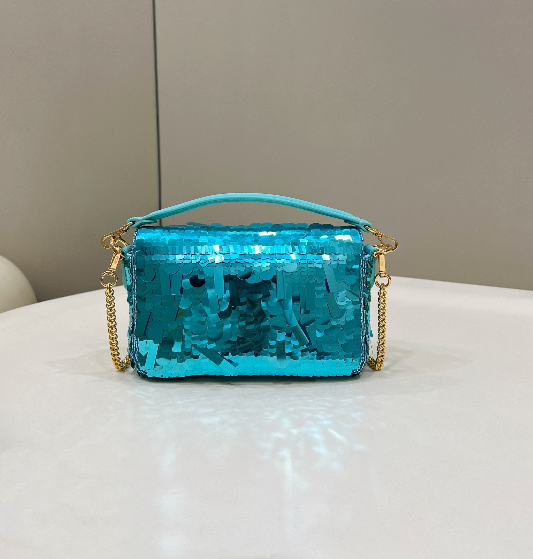 BAGUETTE MINI 19 IN BRIGHT TURQUOISE SEQUINS GOLD HARDWARE mysite