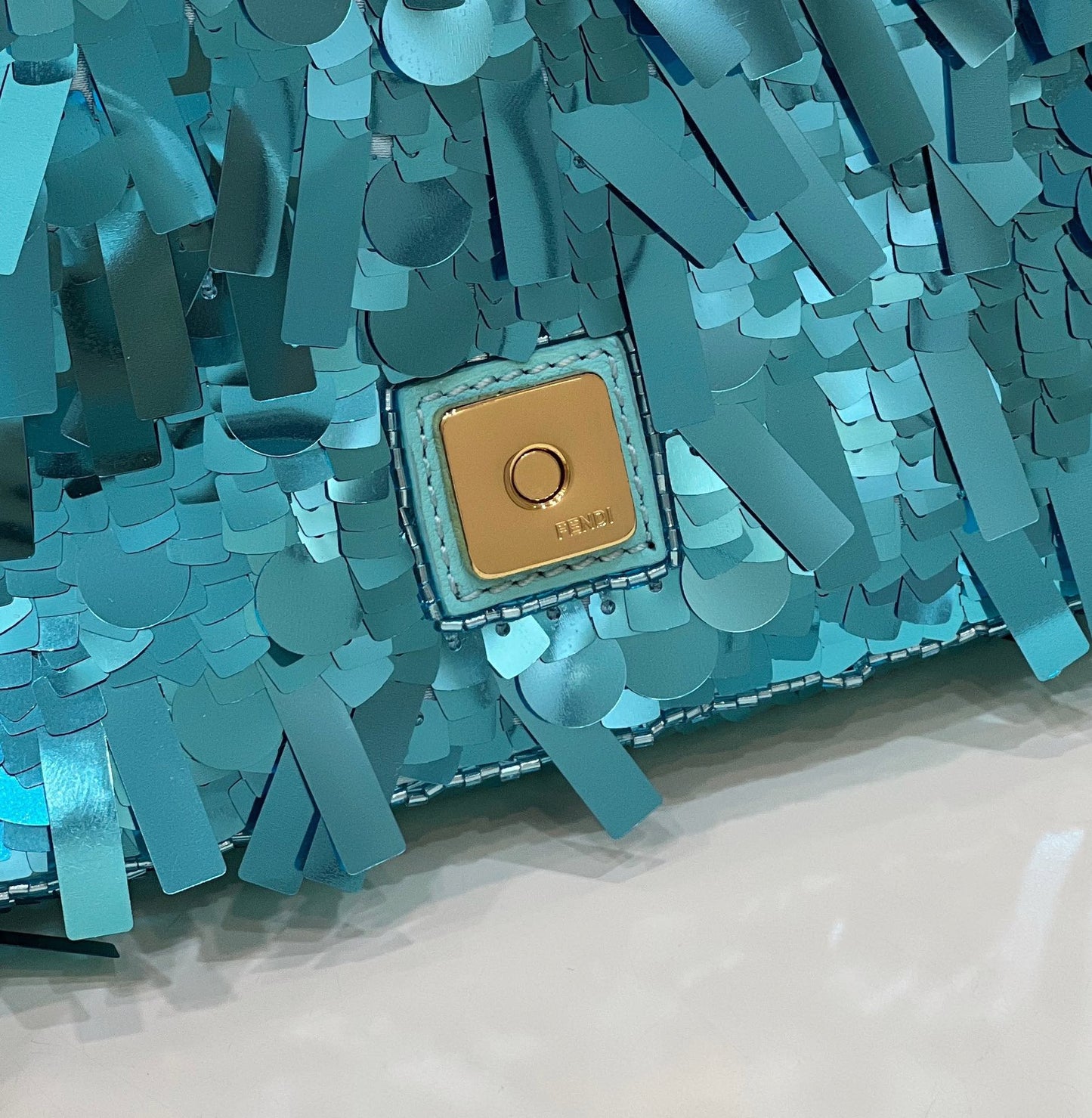 BAGUETTE MINI 19 IN BRIGHT TURQUOISE SEQUINS GOLD HARDWARE mysite