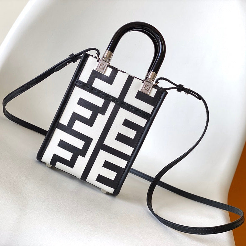 MINI SUNSHINE SHOPPER BAG 18 IN WHITE MIX BLACK SMOOTH CALFSKIN mysite