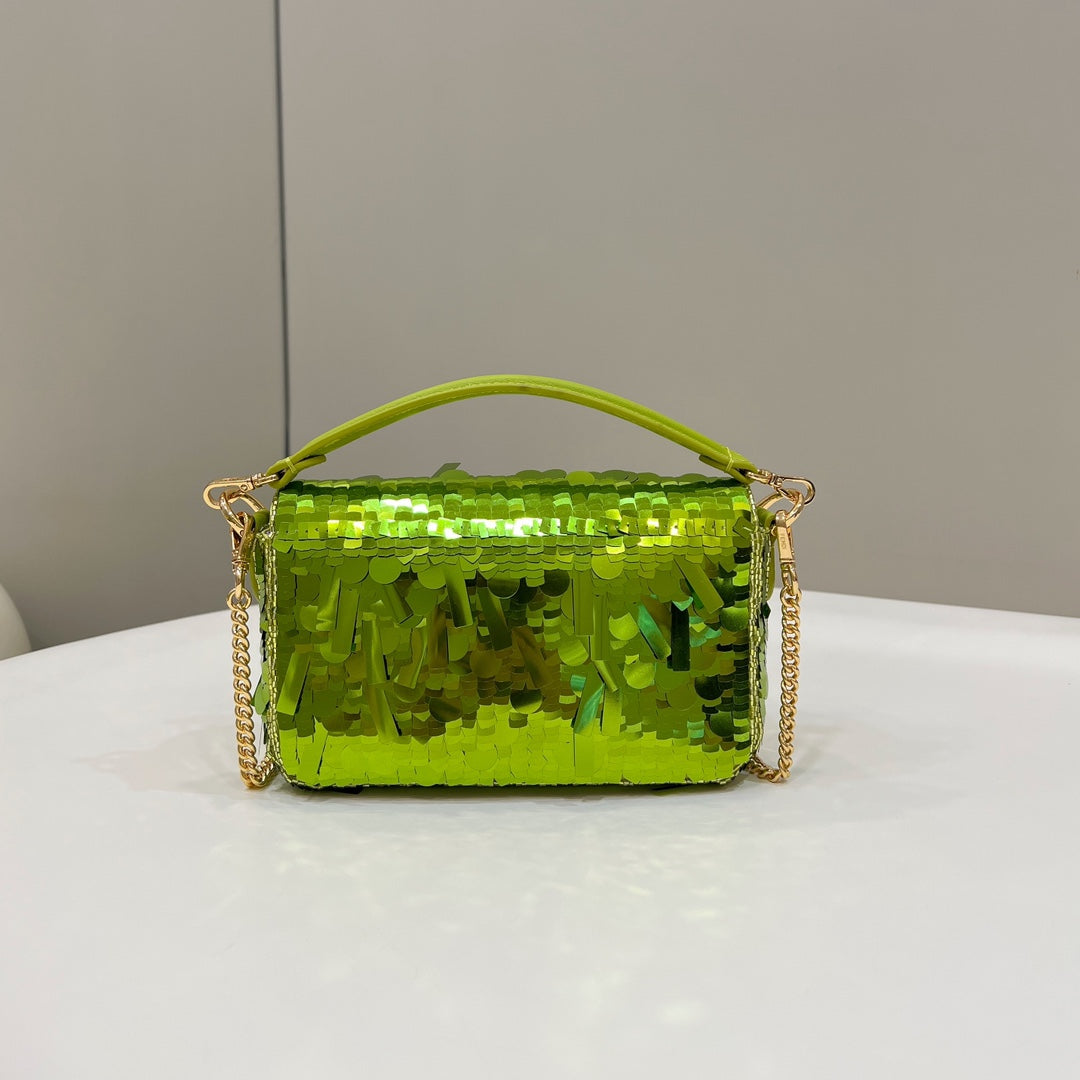 BAGUETTE MINI 19 IN LIMERICK GREEN SEQUINS GOLD HARDWARE mysite