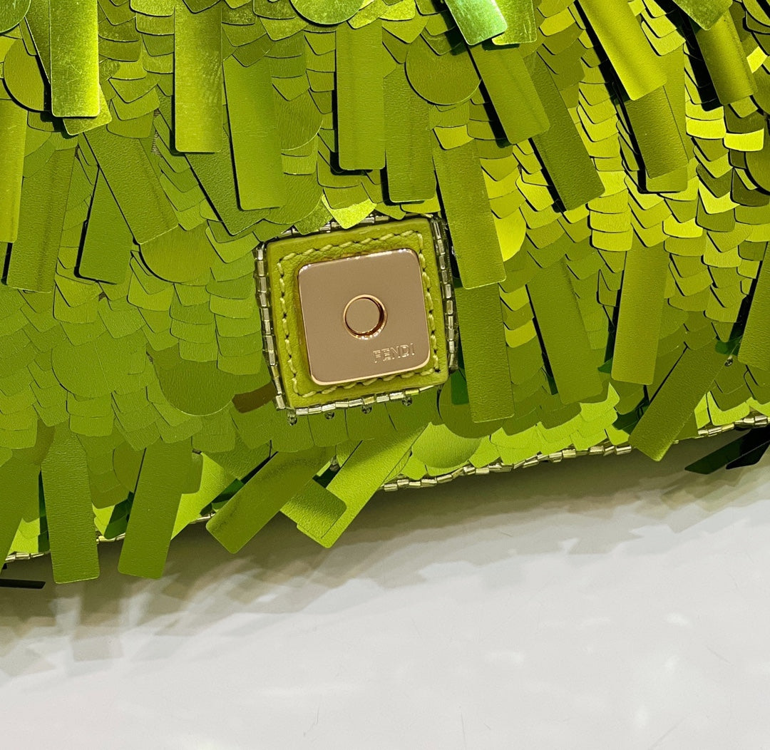 BAGUETTE MINI 19 IN LIMERICK GREEN SEQUINS GOLD HARDWARE mysite