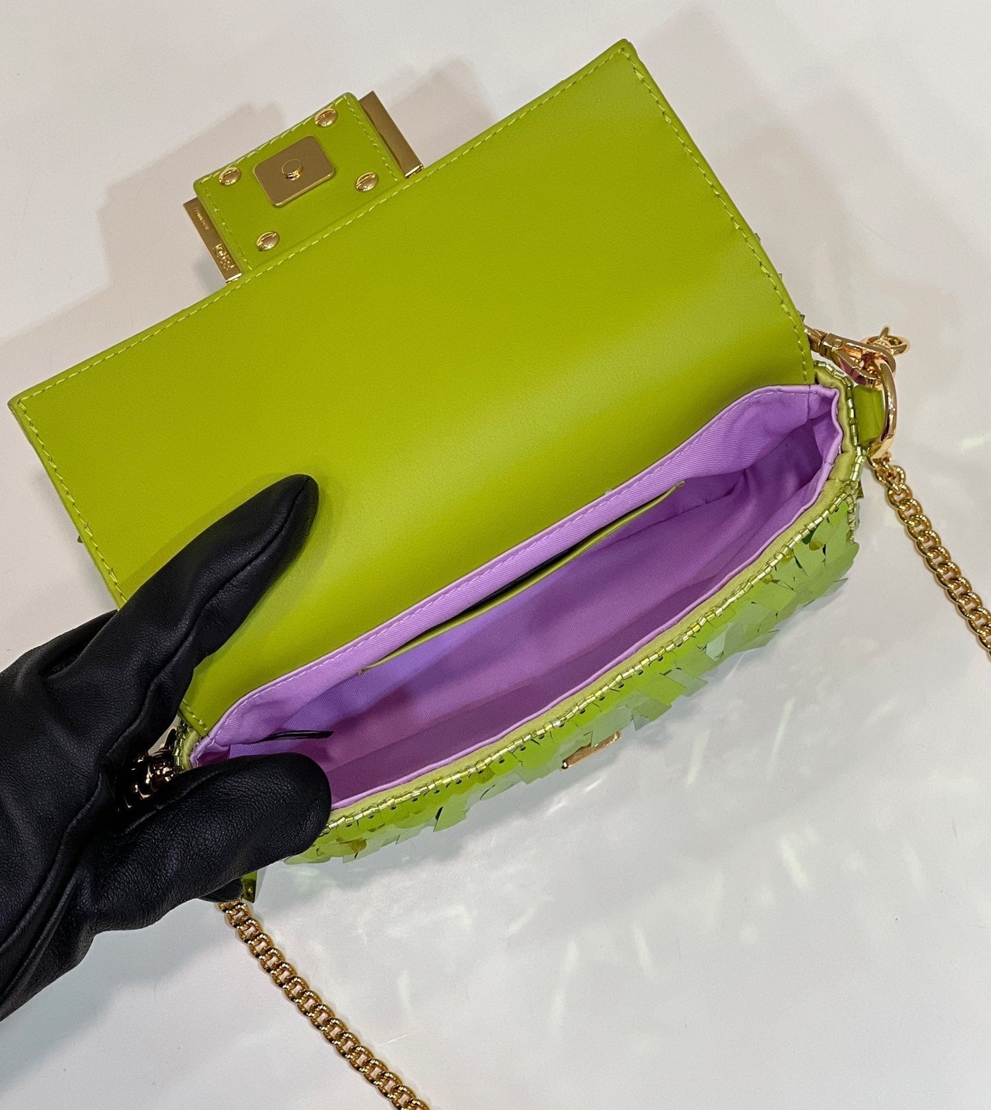 BAGUETTE MINI 19 IN LIMERICK GREEN SEQUINS GOLD HARDWARE mysite