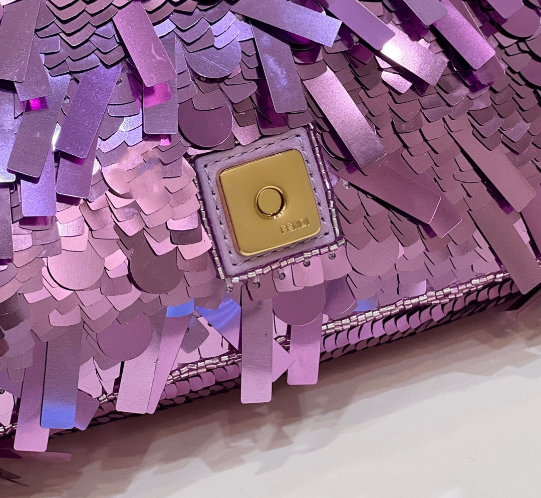 BAGUETTE MINI 19 IN PERIWINKLE PURPLE SEQUINS GOLD HARDWARE mysite