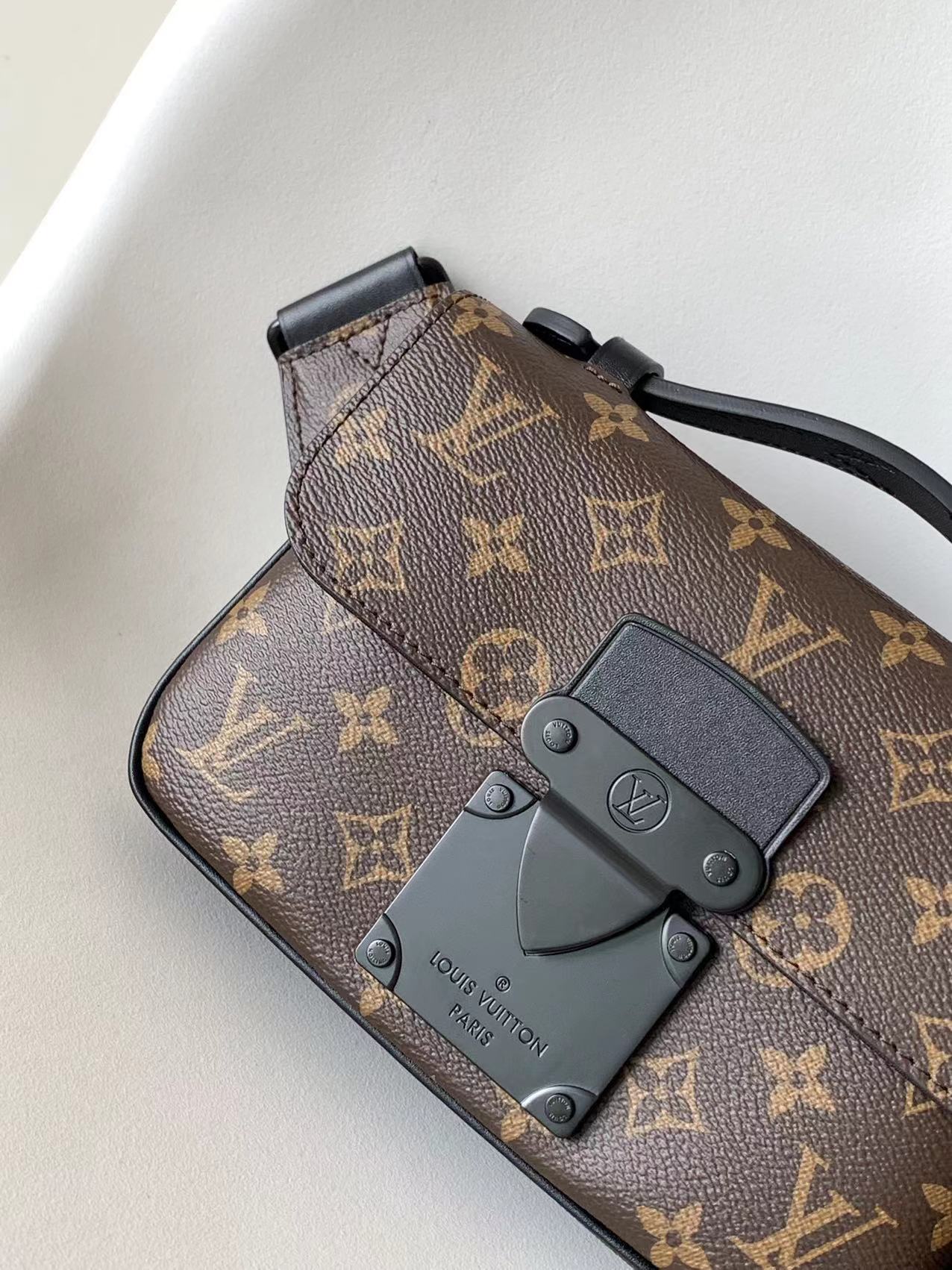 LV  S Lock Sling Bag 21cm Brown Black Monogram Macassar Canvas mysite
