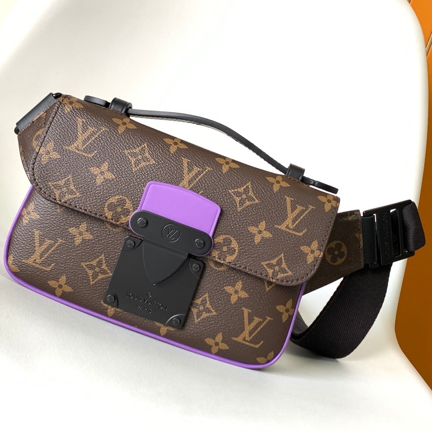 LV  S Lock Sling Bag 21cm Brown Purple Monogram Macassar Canvas mysite