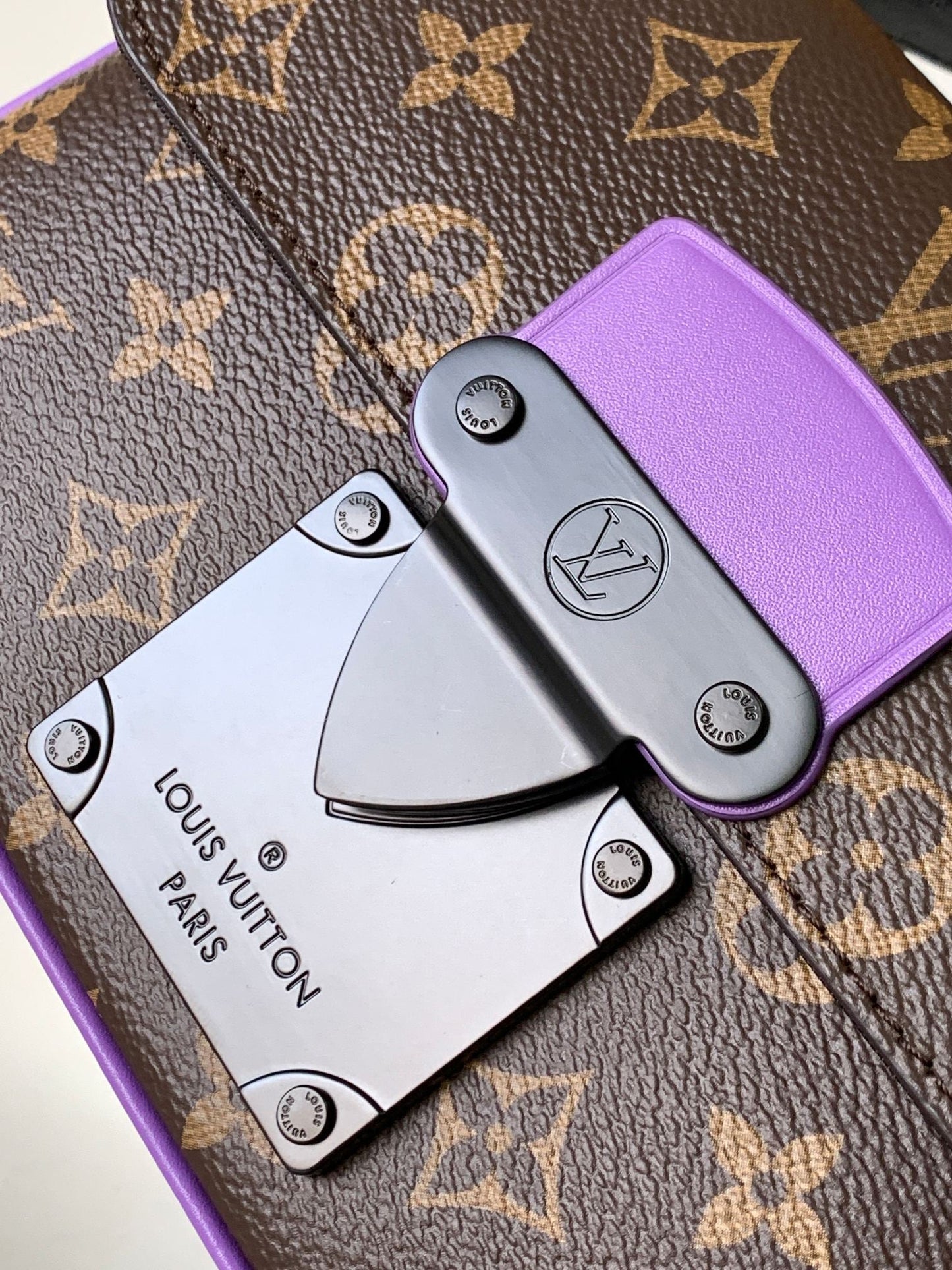 LV  S Lock Sling Bag 21cm Brown Purple Monogram Macassar Canvas mysite