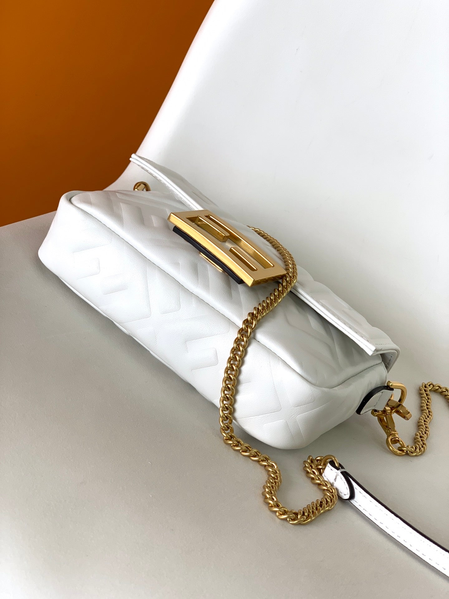 Mini Baguette Bag 20 With FF Motif White Leather Ghw mysite