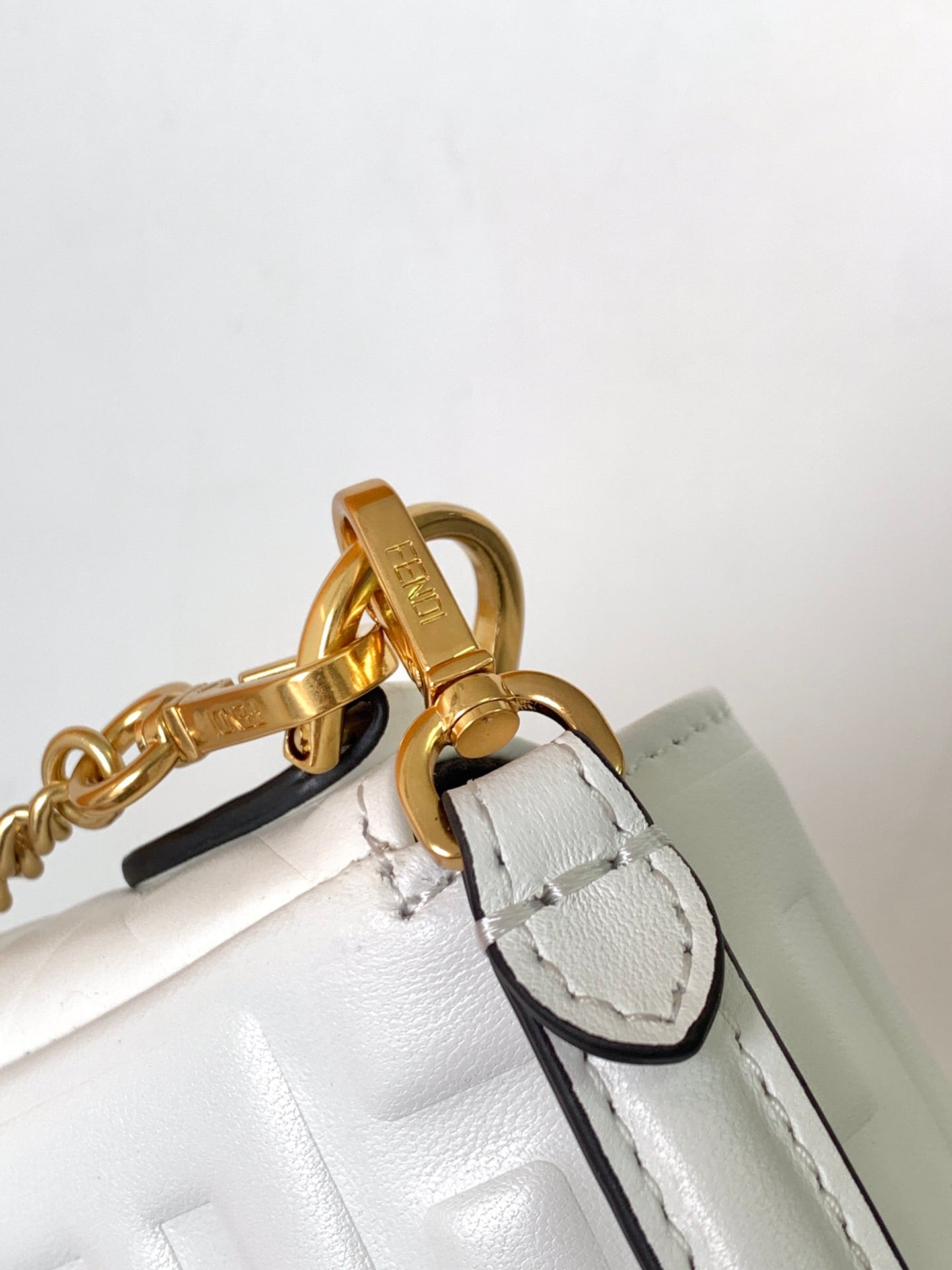 Mini Baguette Bag 20 With FF Motif White Leather Ghw mysite