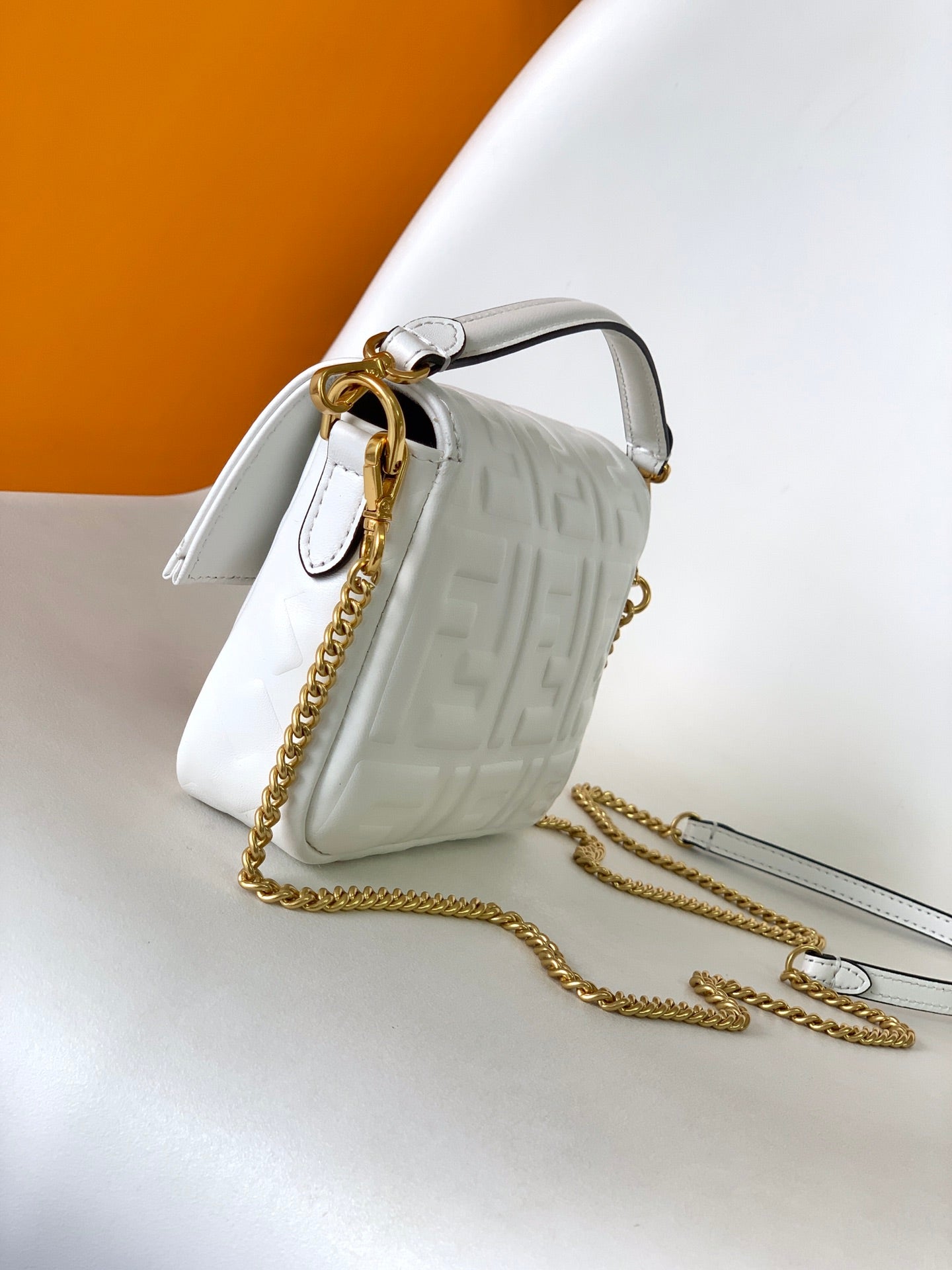 Mini Baguette Bag 20 With FF Motif White Leather Ghw mysite