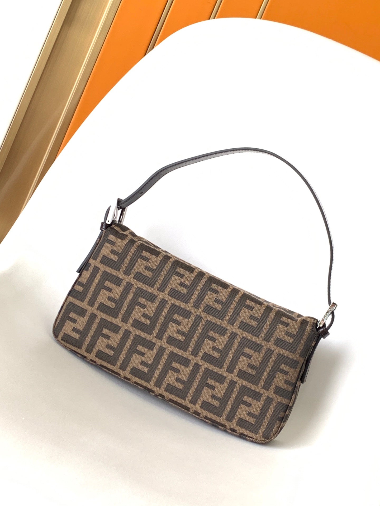 Fend Baguette 27 Shoulder Bag Brown FF Jacquard Fabric Bag Shw mysite