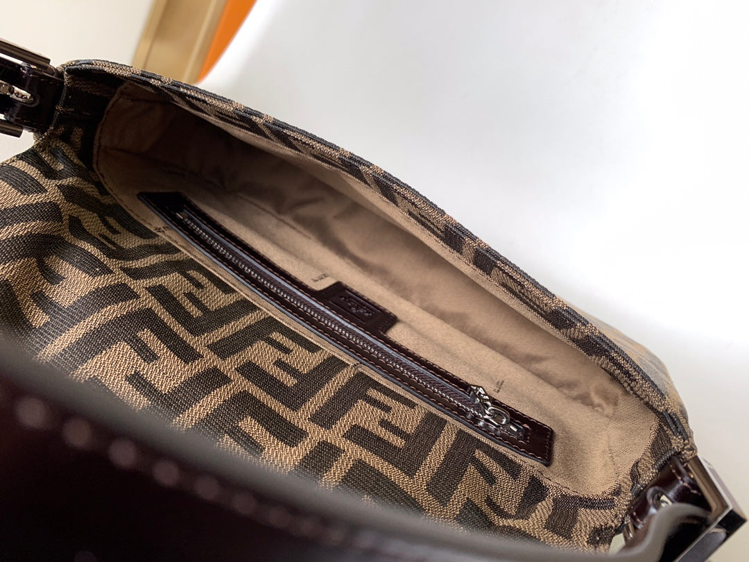 Fend Baguette 27 Shoulder Bag Brown FF Jacquard Fabric Bag Shw mysite