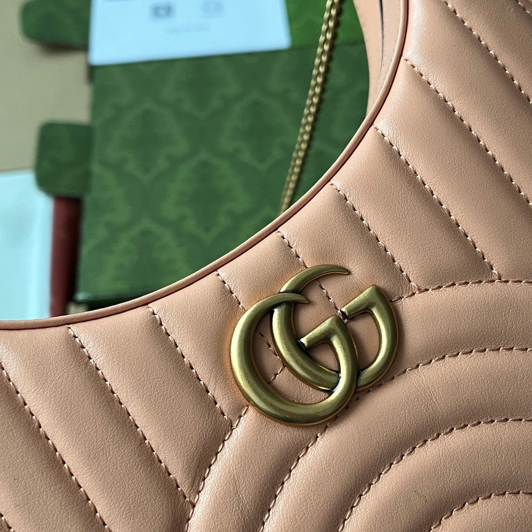 gg marmont half-moon shaped 21cm peach calfskin gold hardware mysite