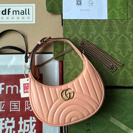 gg marmont half-moon shaped 21cm peach calfskin gold hardware mysite