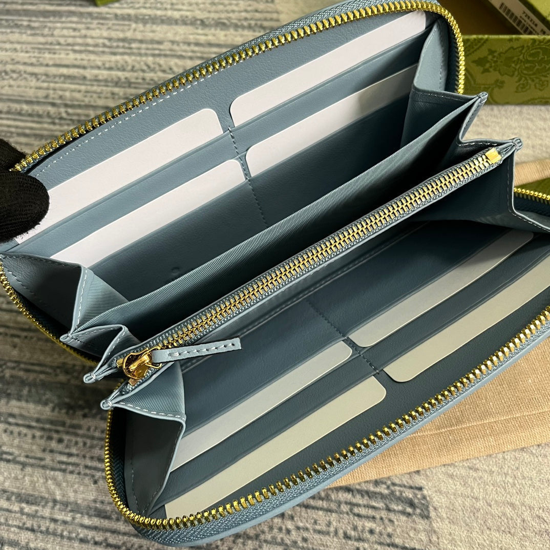 GG BLONDIE 21 FULL ZIP WALLET IN BLUE PASTEL CALFSKIN mysite