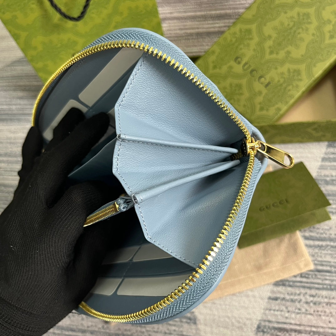 GG BLONDIE 21 FULL ZIP WALLET IN BLUE PASTEL CALFSKIN mysite