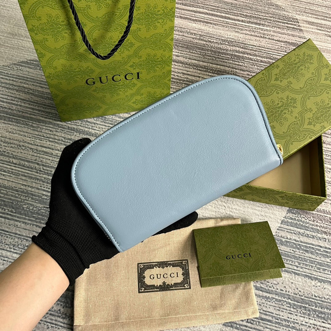 GG BLONDIE 21 FULL ZIP WALLET IN BLUE PASTEL CALFSKIN mysite