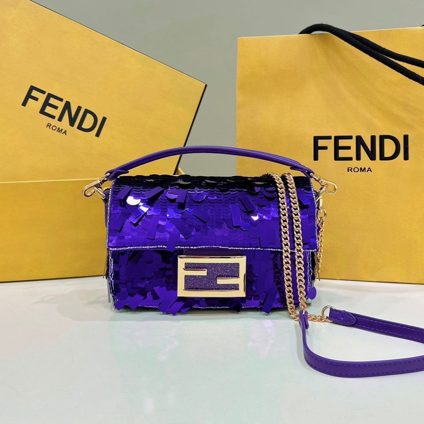 BAGUETTE MINI 19 IN GRAPE JELLY SEQUINS GOLD HARDWARE mysite