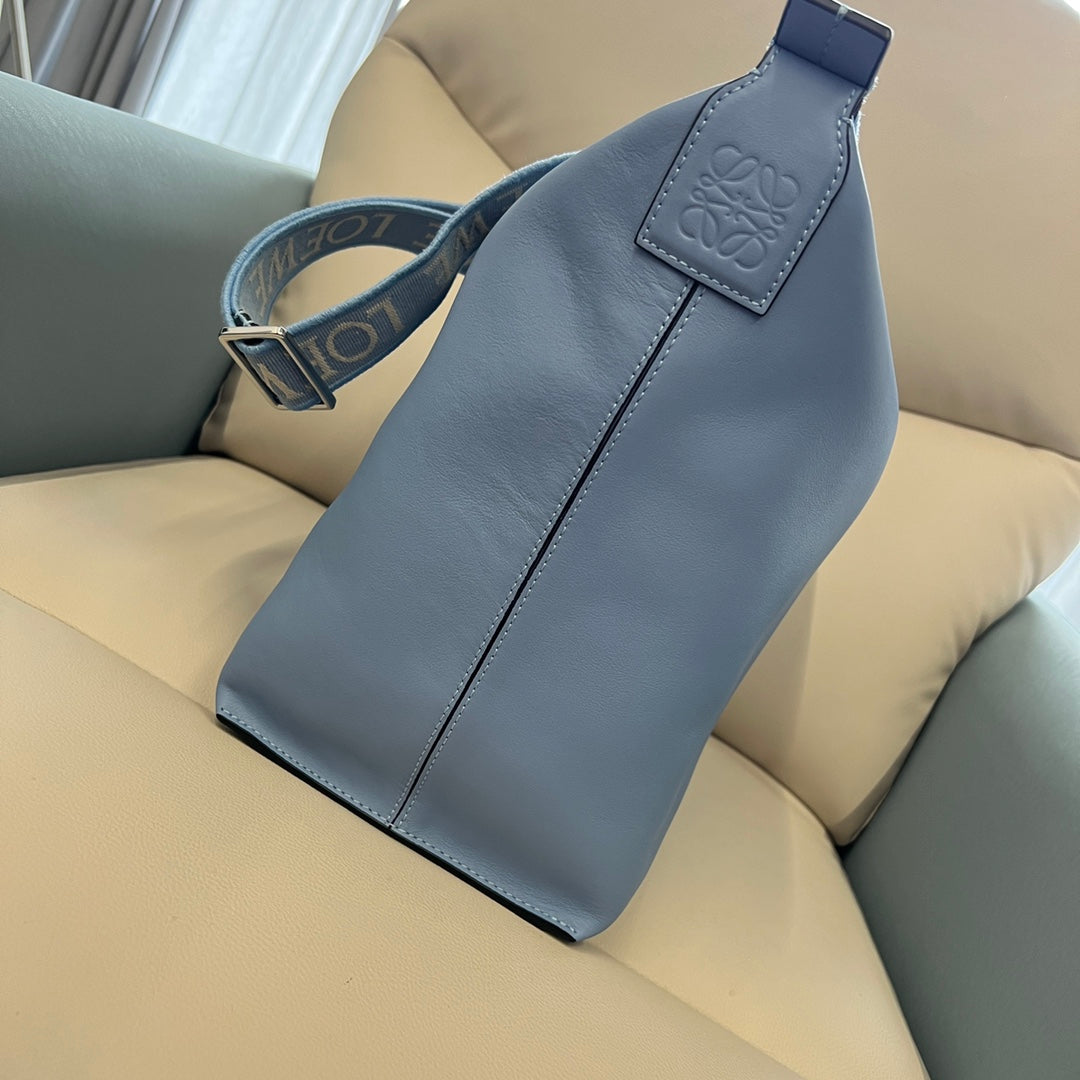 Loew Unisex Cubi Shoulder Crossbody Zipper Commuter Tote Bag Blue smooth calfskin mysite