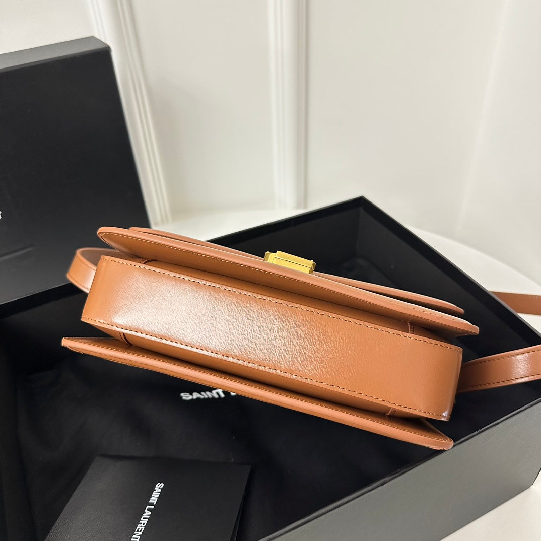 YSL Solferino Small Satchel Bag Brown Beige Gold Calfskin Canvas 339479 mysite