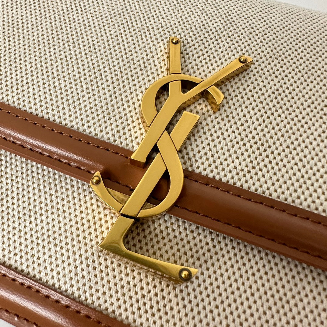 YSL Solferino Small Satchel Bag Brown Beige Gold Calfskin Canvas 339479 mysite