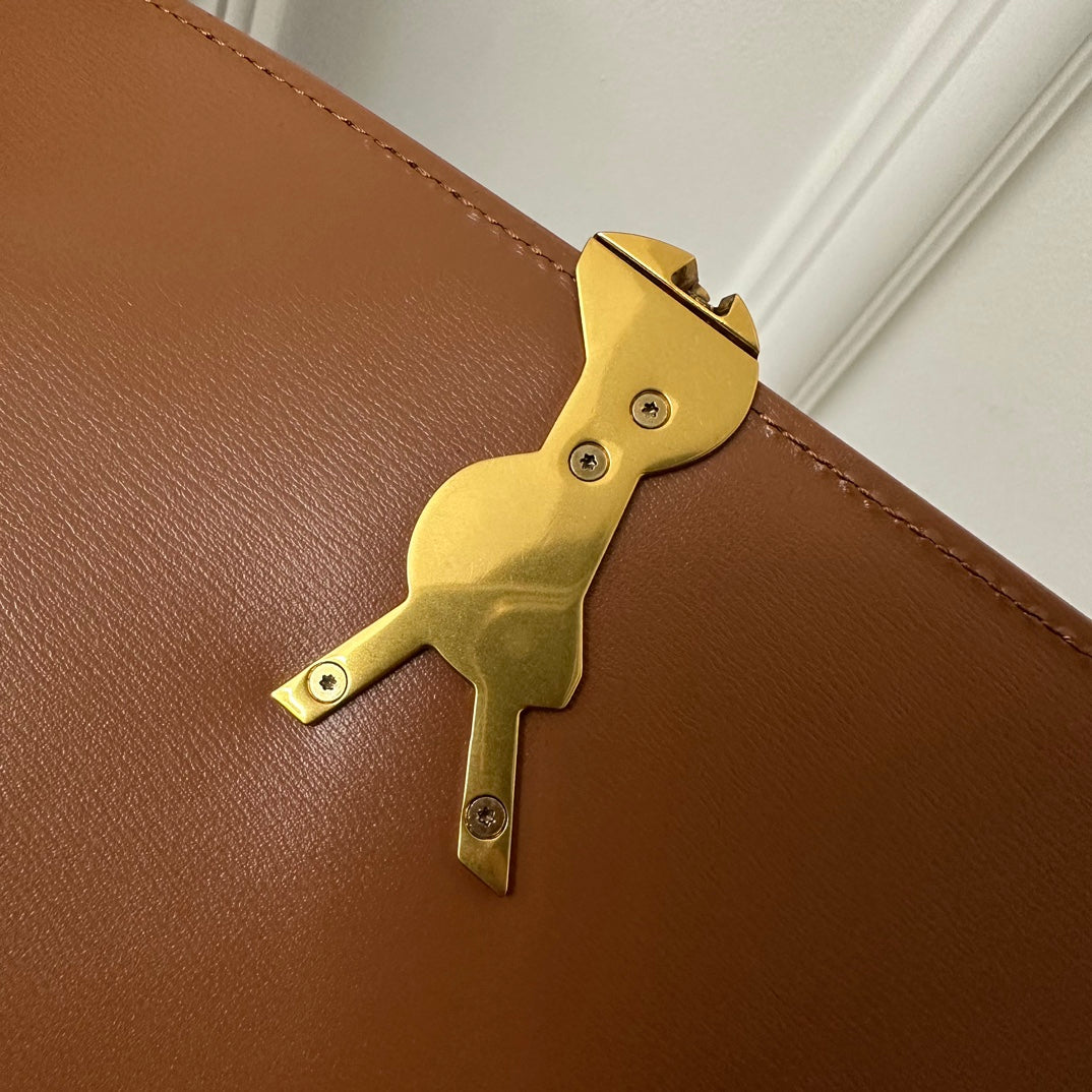 YSL Solferino Small Satchel Bag Brown Beige Gold Calfskin Canvas 339479 mysite