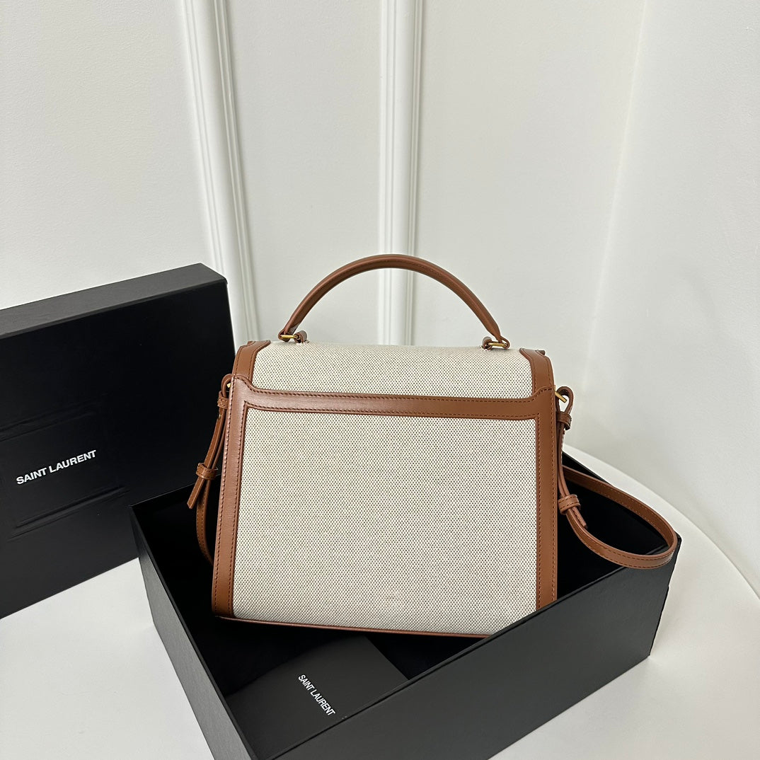 SL Cassandra Top Handle 2wayBag Beige Canvas Brown Leather mysite
