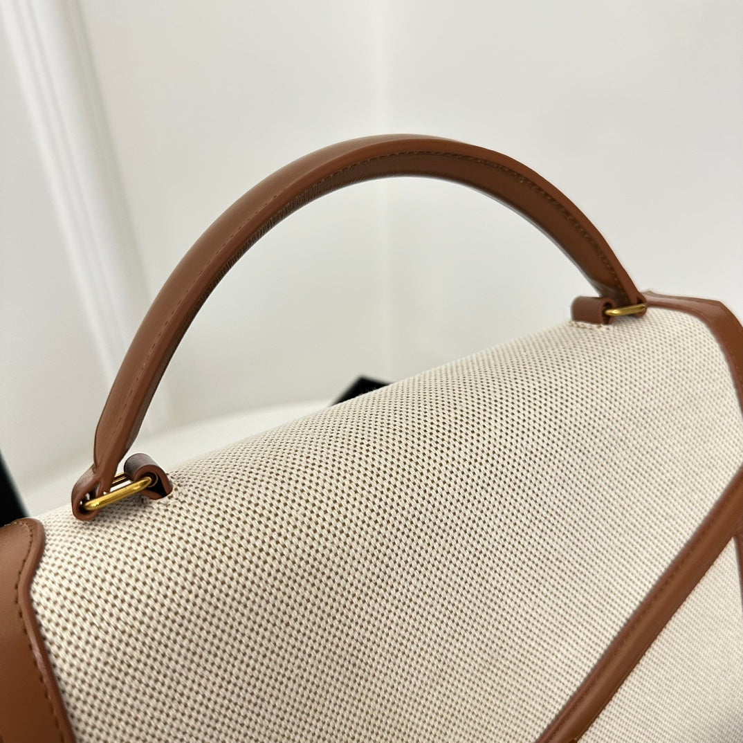 SL Cassandra Top Handle 2wayBag Beige Canvas Brown Leather mysite