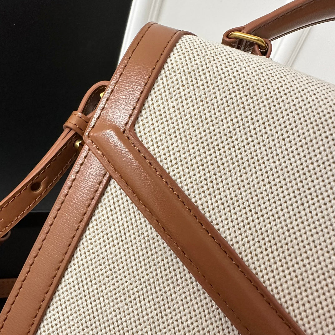 SL Cassandra Top Handle 2wayBag Beige Canvas Brown Leather mysite