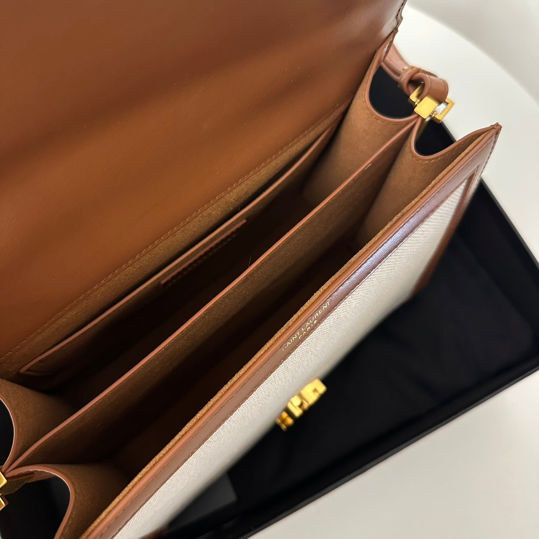 SL Cassandra Top Handle 2wayBag Beige Canvas Brown Leather mysite