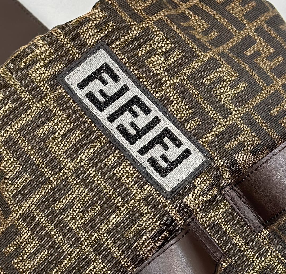FENDI STRIKE 41 MEDIUM FF MOCHA BROWN JACQUARD FABRIC BACKPACK mysite