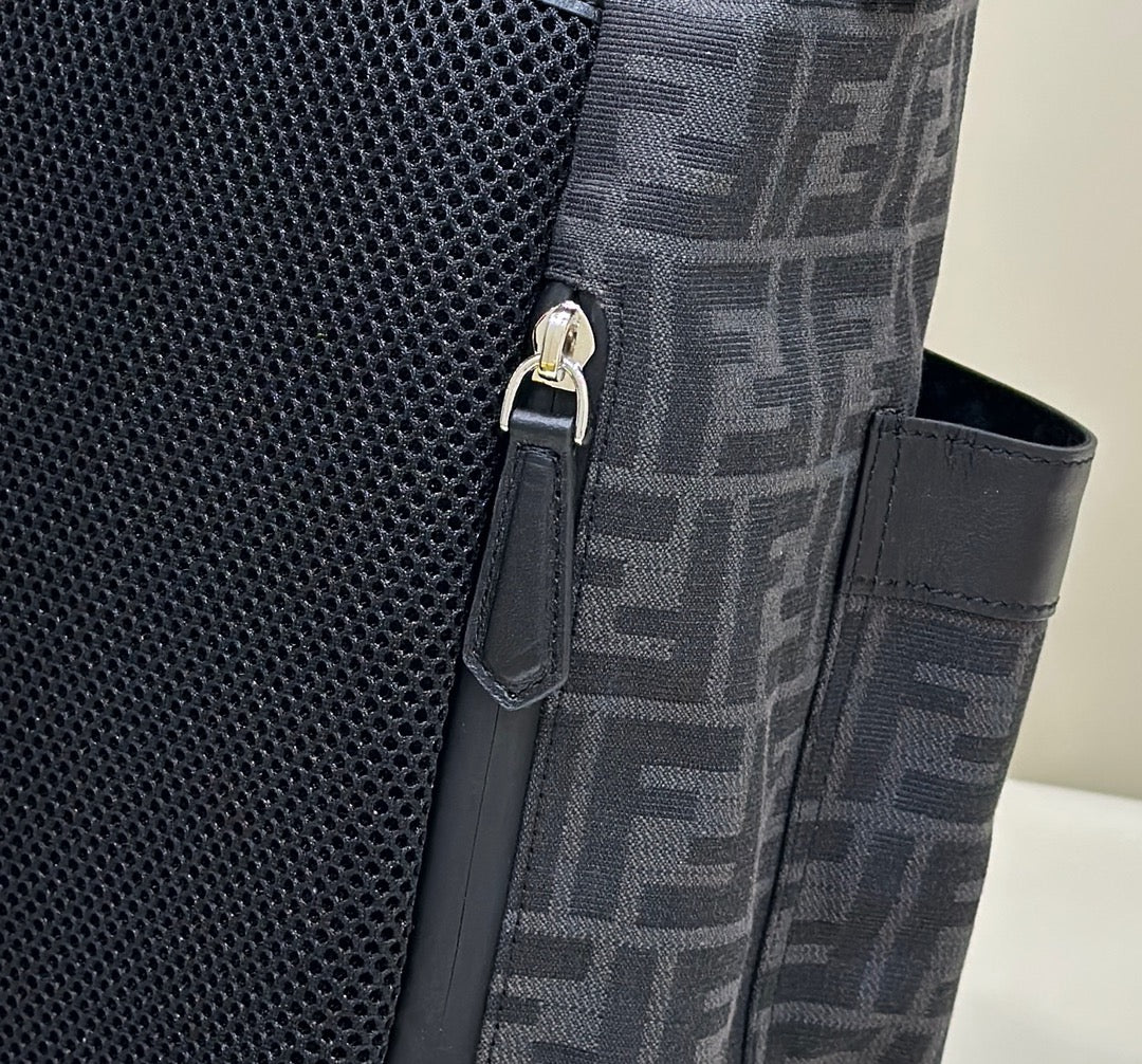 FENDI STRIKE 41 MEDIUM FF BLACK JACQUARD FABRIC BACKPACK mysite