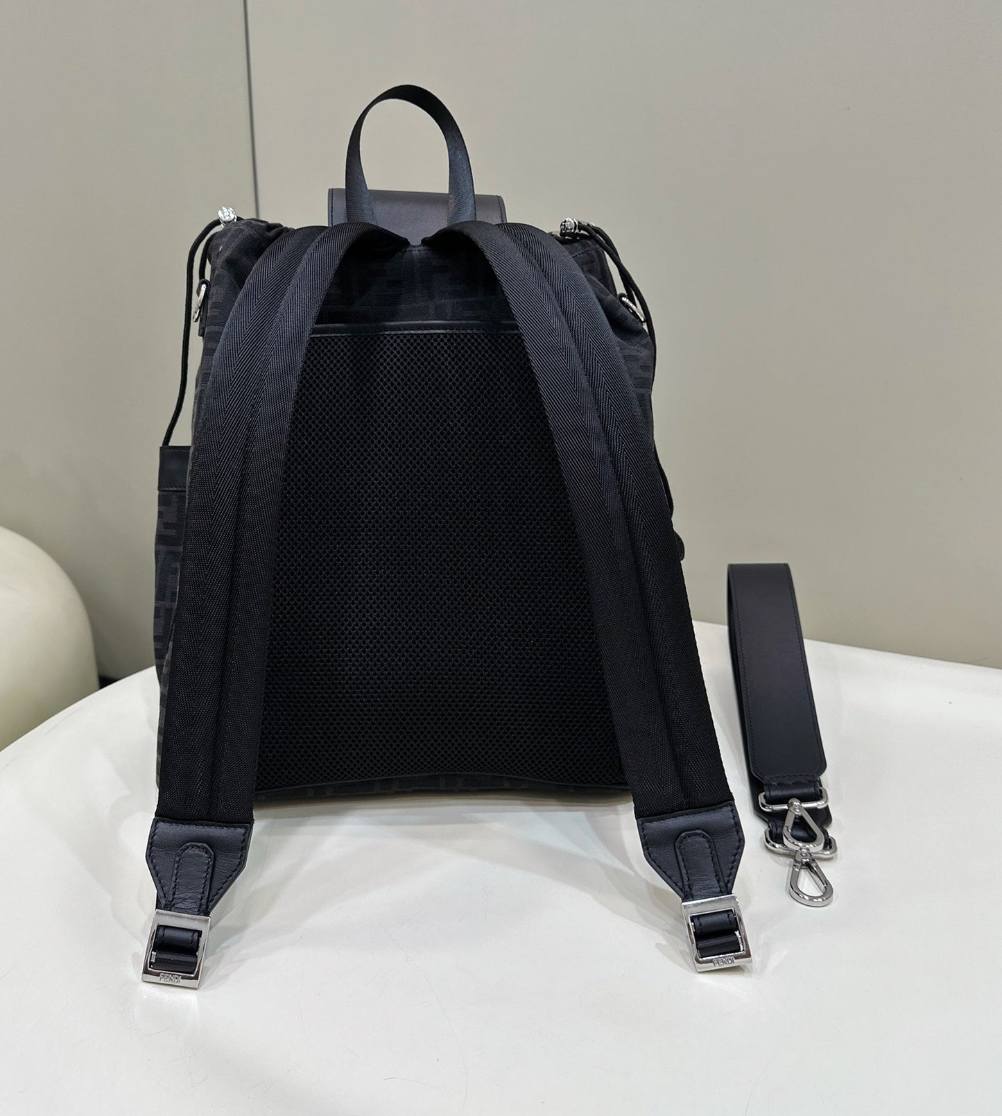 FENDI STRIKE 41 MEDIUM FF BLACK JACQUARD FABRIC BACKPACK mysite