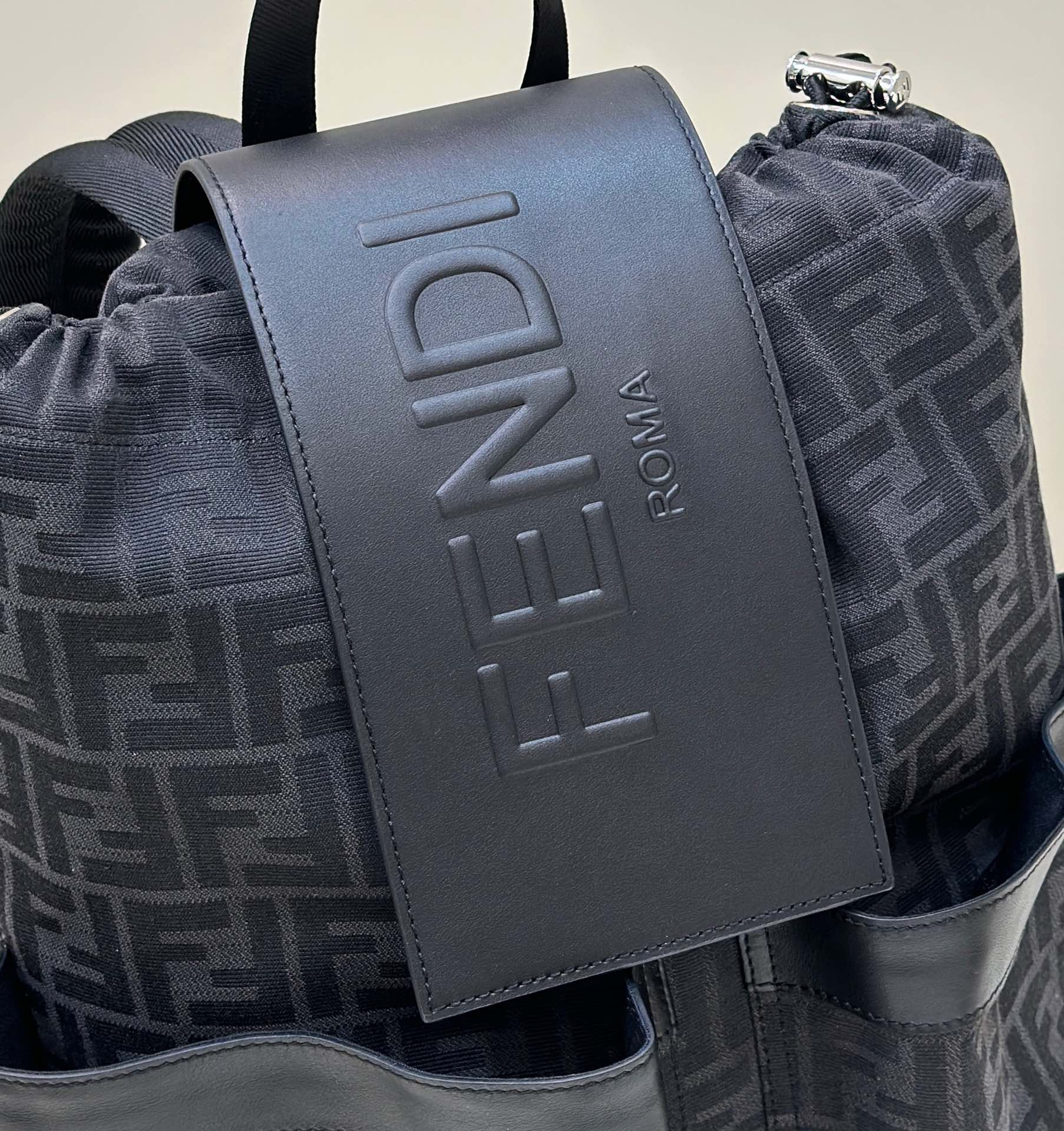 FENDI STRIKE 41 MEDIUM FF BLACK JACQUARD FABRIC BACKPACK mysite