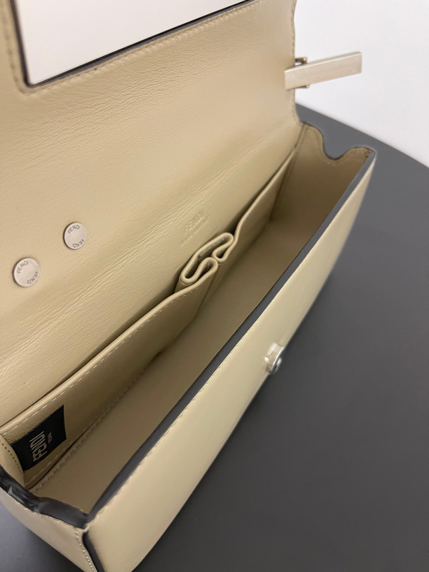 FENDI MINI FIRST SIGHT 23 BAG IN ECRU BROWN CALFSKIN WITH SILVER HARDWARE mysite