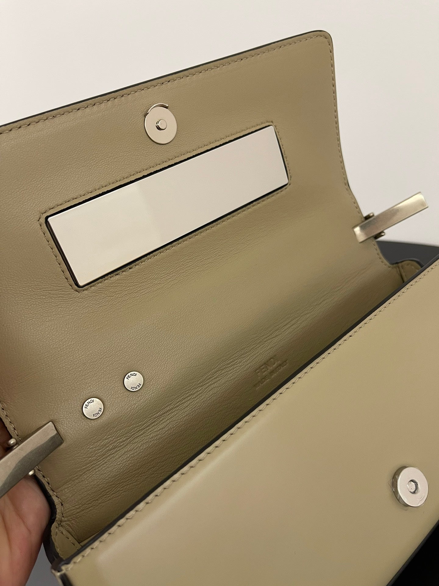 FENDI MINI FIRST SIGHT 23 BAG IN ECRU BROWN CALFSKIN WITH SILVER HARDWARE mysite