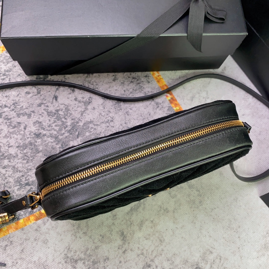 LOU CAMERA BAG 23 IN BLACK SUEDE AND CALFSKIN TRIM mysite