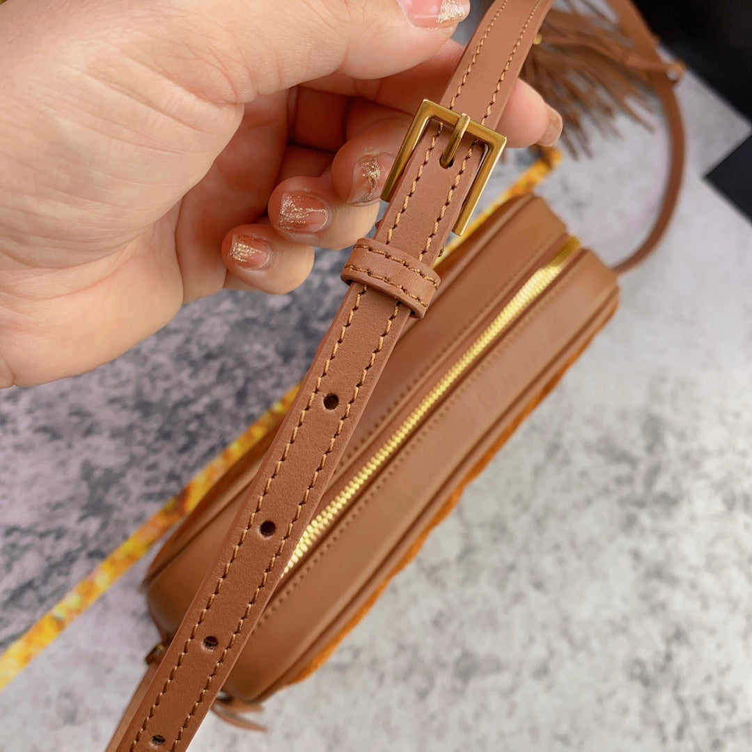 LOU CAMERA BAG 23 IN SPANISH ORANGE SUEDE AND BROWN CALFSKIN TRIM mysite