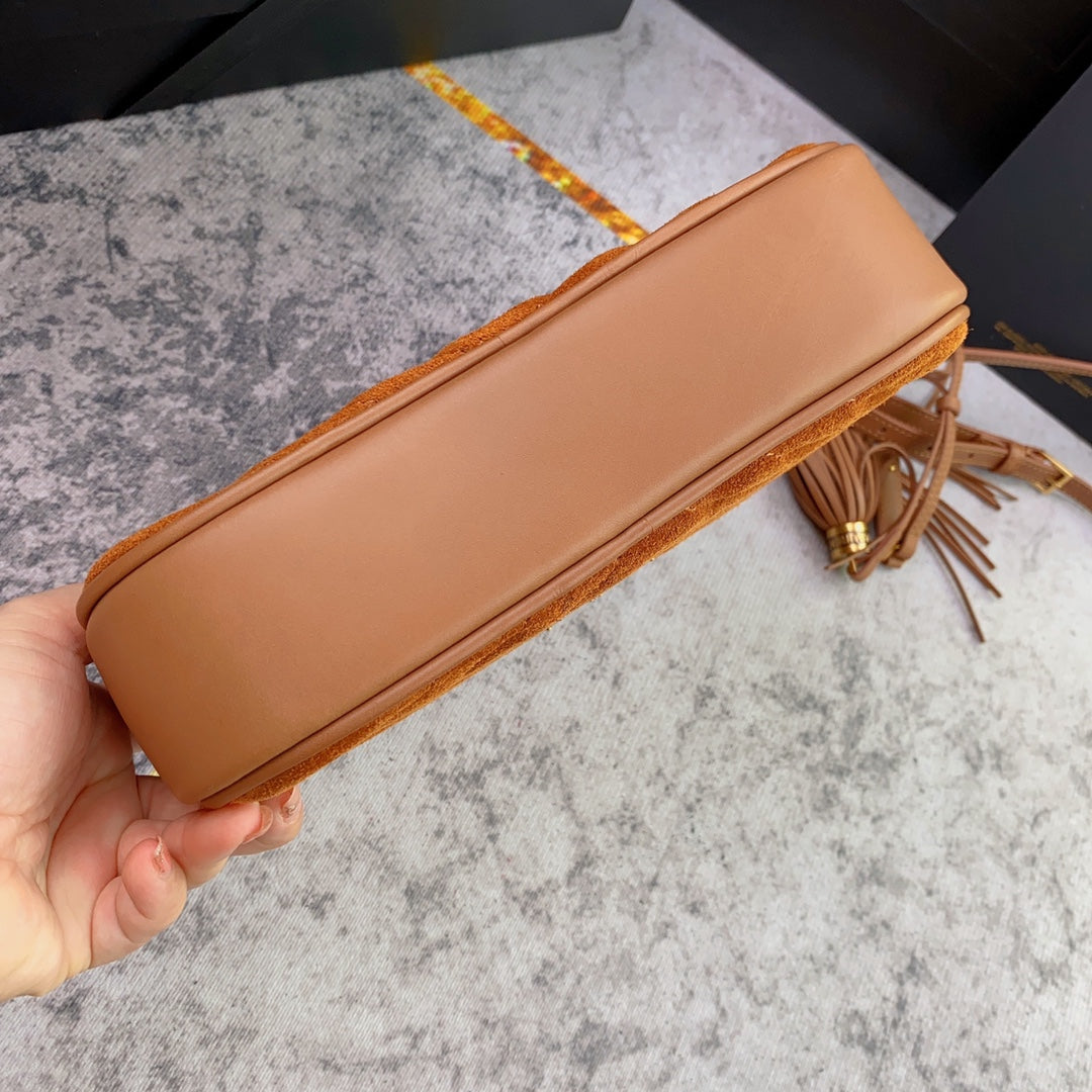 LOU CAMERA BAG 23 IN SPANISH ORANGE SUEDE AND BROWN CALFSKIN TRIM mysite