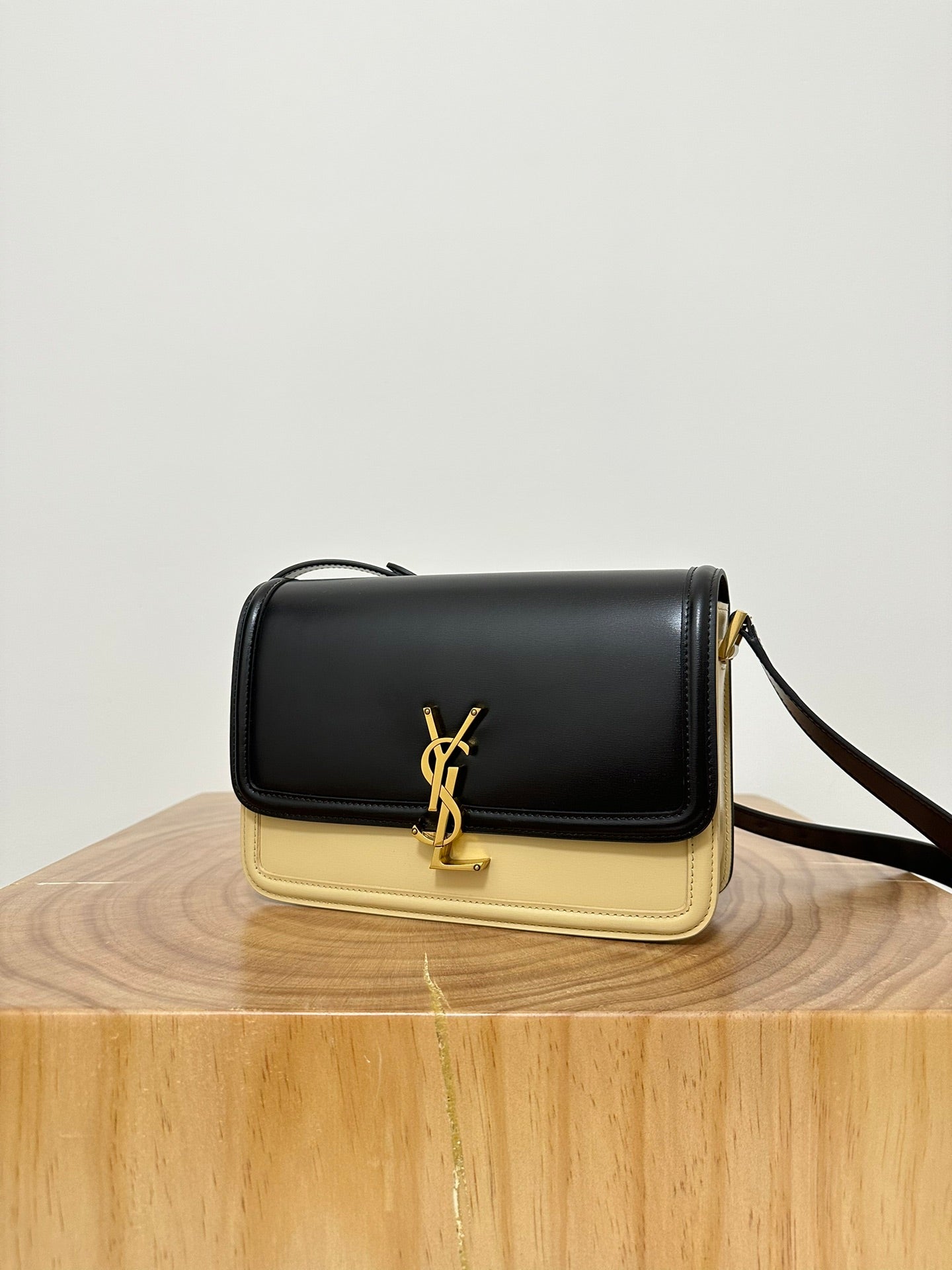 YSL Solferino Small Satchel Bag Black mix Beige Gold Calfskin 339470 mysite