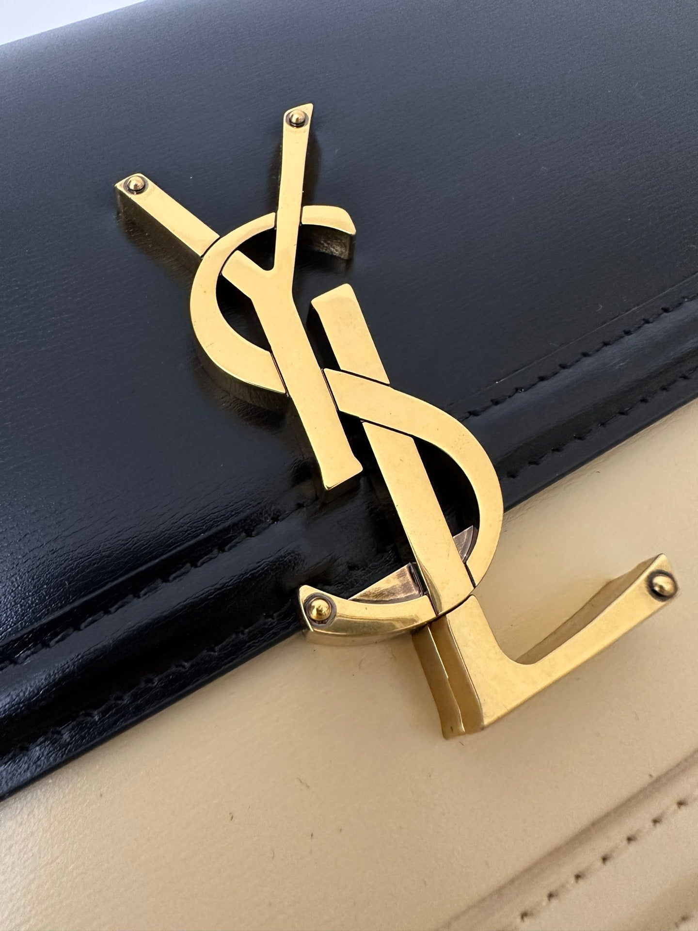 YSL Solferino Small Satchel Bag Black mix Beige Gold Calfskin 339470 mysite