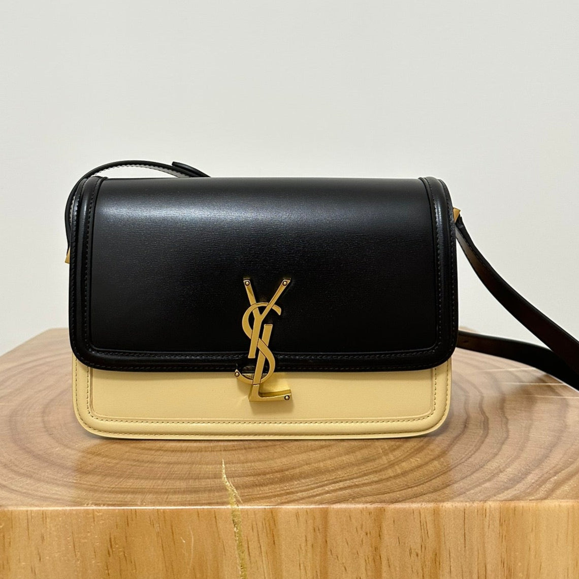 YSL Solferino Small Satchel Bag Black mix Beige Gold Calfskin 339470 mysite