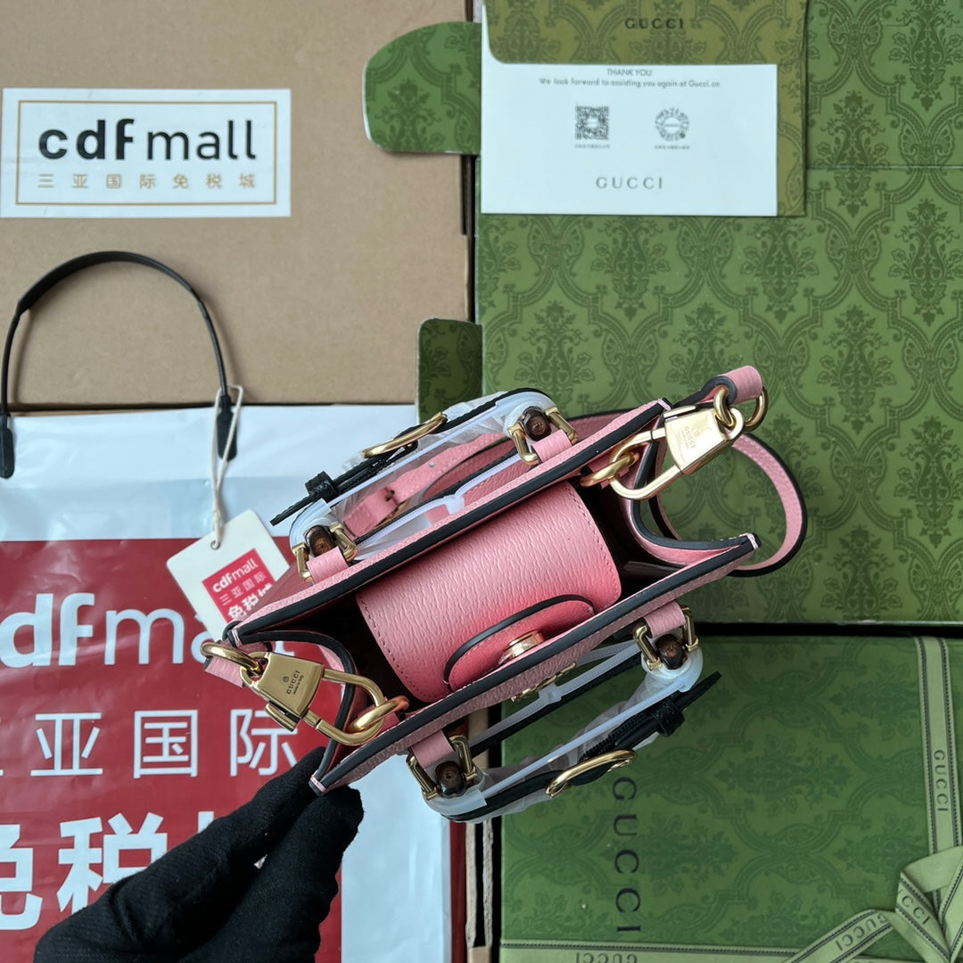 Gucci Diana Bamboo Mini Tote Bag Pink Lambskin 240109 mysite