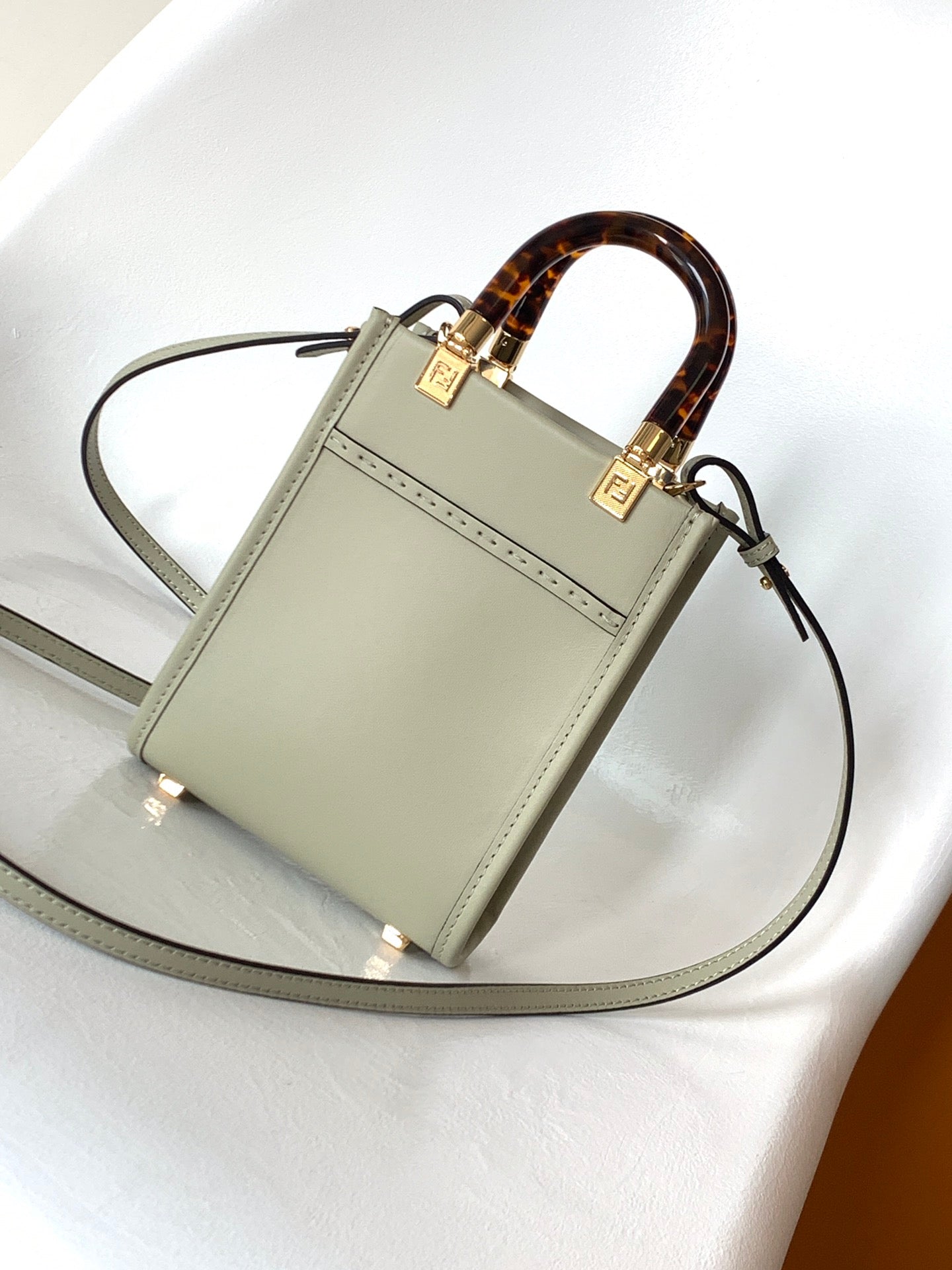 Fend Mini Sunshine Shopper Bag 18 Light Grey Leather mysite