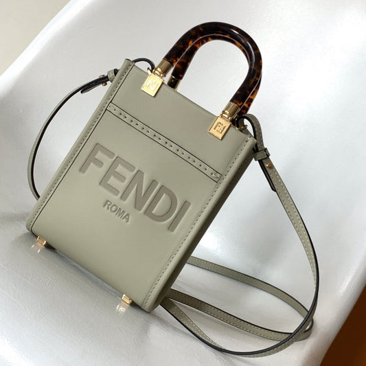 Fend Mini Sunshine Shopper Bag 18 Light Grey Leather mysite