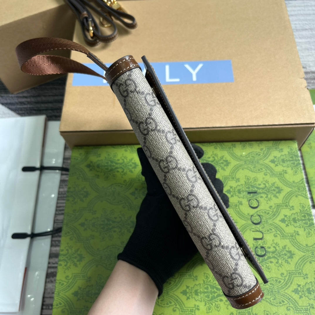 GG CLASP CLUTCH 20 IN BEIGE CANVAS AND BROWN CALFSKIN mysite